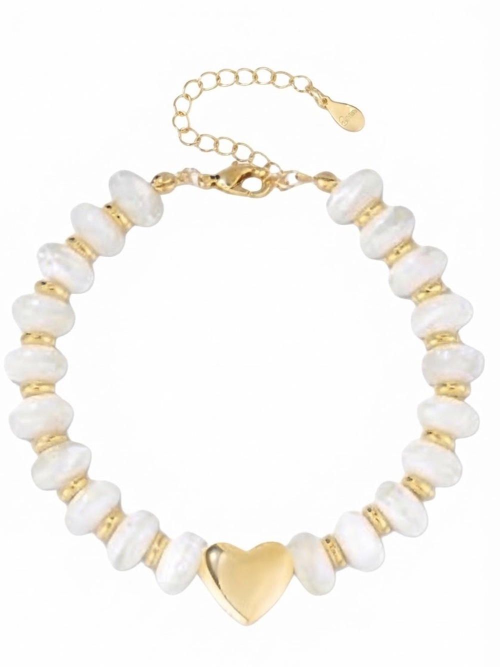 Boho Style Beaded White/Gold Heart Adjustable Bracelet (NWT)